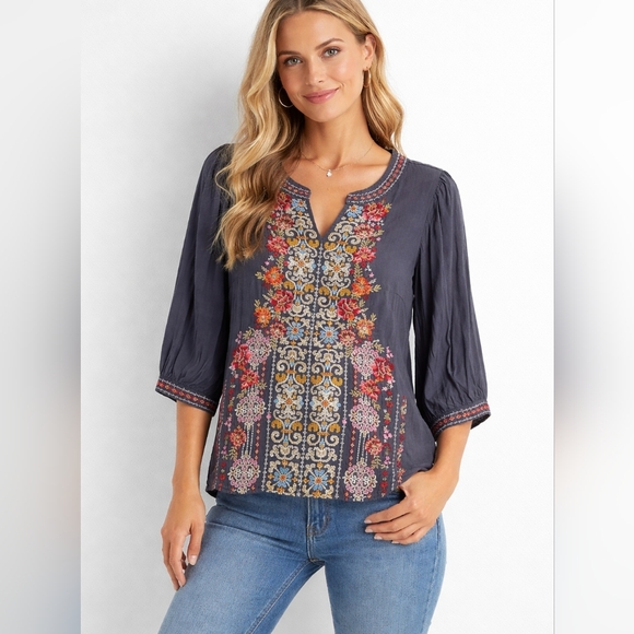 Savanna Jane Tops - Savanna Jane Embroidered Boho Blouse Small Floral Peasant Top Cottagecore